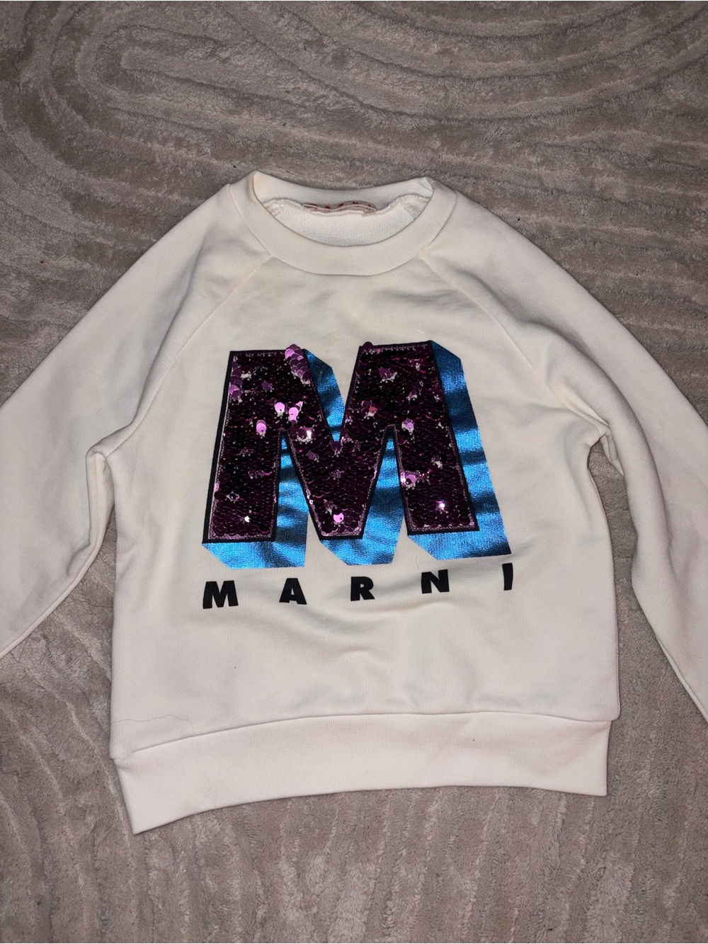 Marni White Kids Sweatshirt with Blue and Purple Sequin 'M'